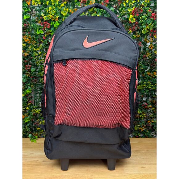 Nike Luggage Convertible Rolling Bag to Backpack Black Coral Carry On Travel GUC - Picture 2 of 12